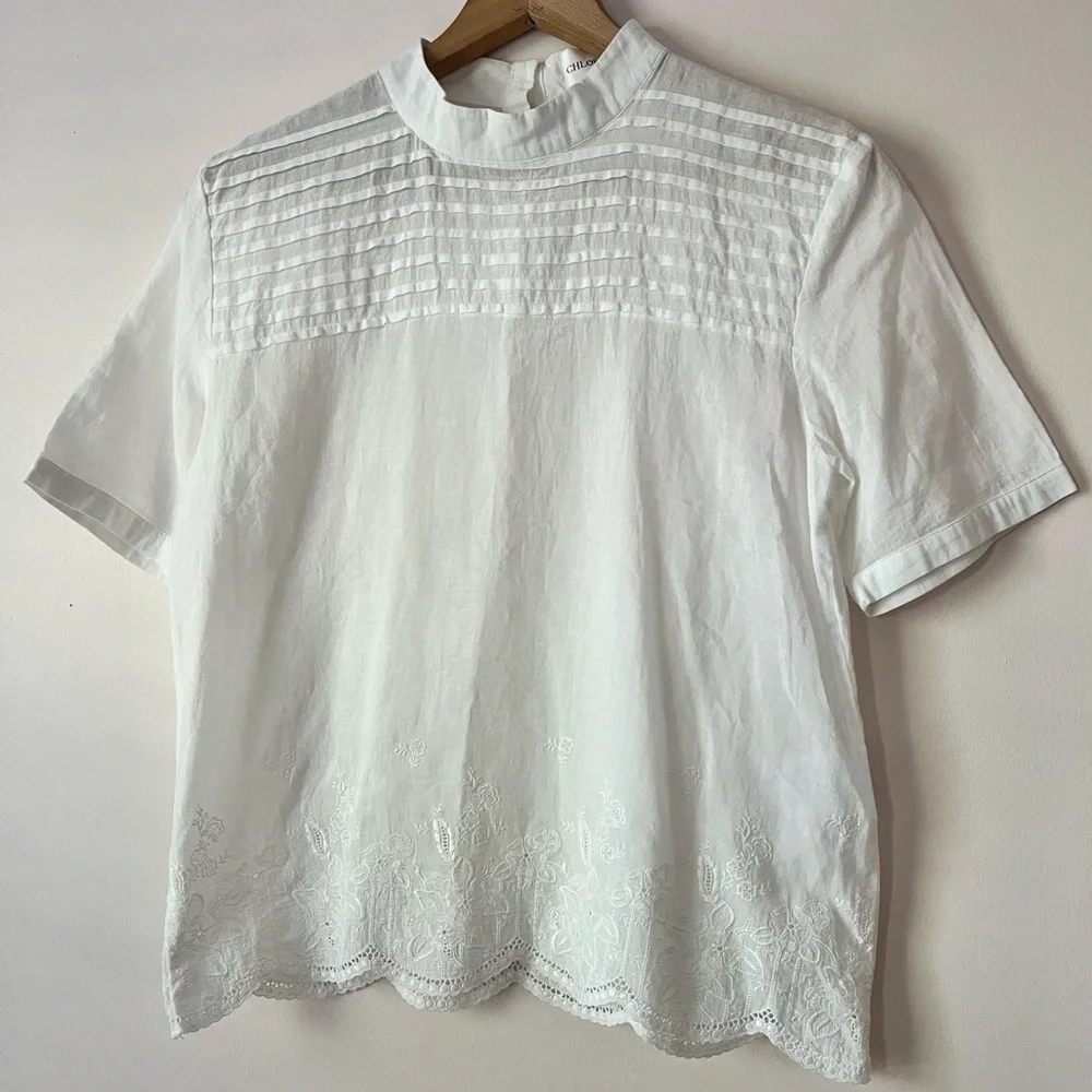 Chloé Stora White Embroidered Cotton Blouse 38 Medium - Picture 2 of 6